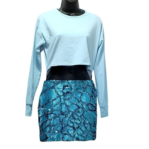 NWT Dresses and Other Drugs Turquoise Blue Sequin Lined Mini Skirt Size S - Picture 1 of 7
